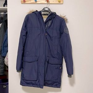 Woolrich Parka Jacket with hoodie, in good condition. Fitting XS-S.